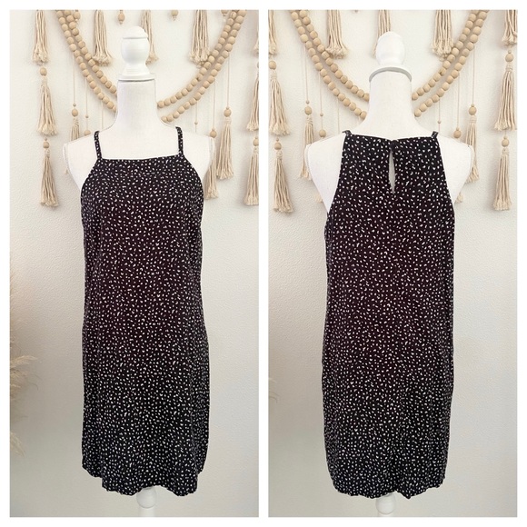 Old Navy linen dress black white dot pattern medium high neck halter sheath - Picture 1 of 15